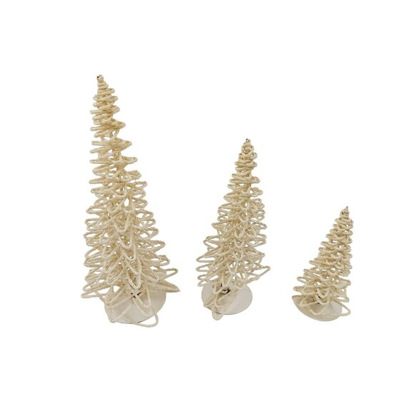 Department 56 Cream Christmas Village String Tree Forrest Set Of 3 Rustic Vintag - Picture 8 of 8